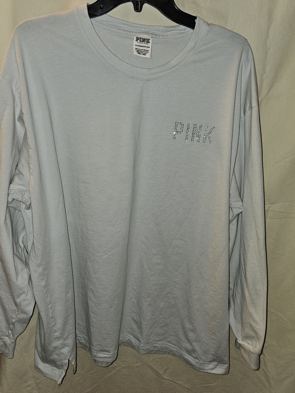 PINK Victoria's Secret Grey Long Sleeve Crewneck with Rhinestone Logo